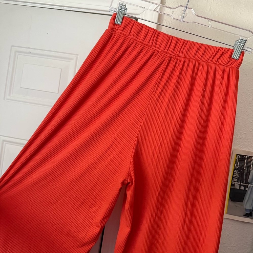 Dressed in LALA Wide Leg Pants in Bright Coral Red - Picture 3 of 4